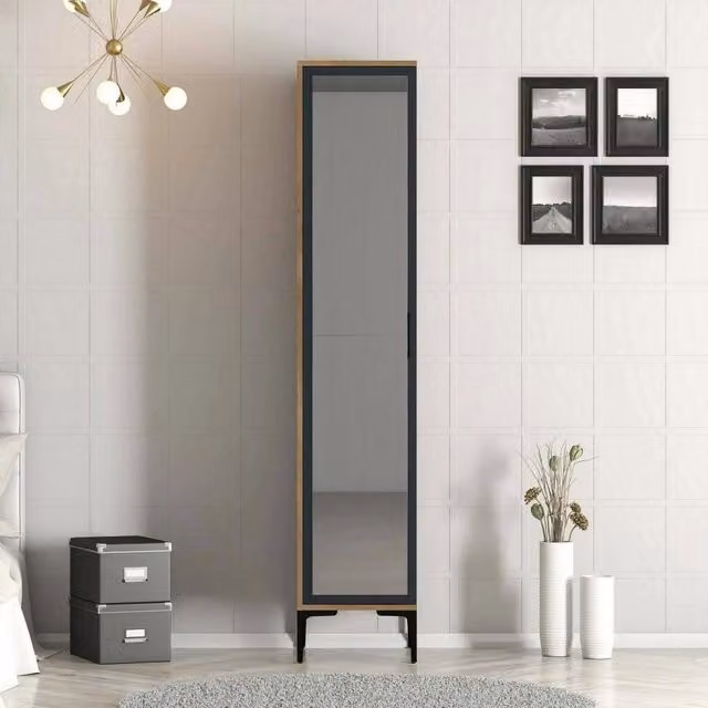 Armadio Multiuso Asfodelo DMORA con Anta e Appendiabiti, Marrone e Antracite, L: 40 cm, P: 48 cm, H: 201 cm – 1