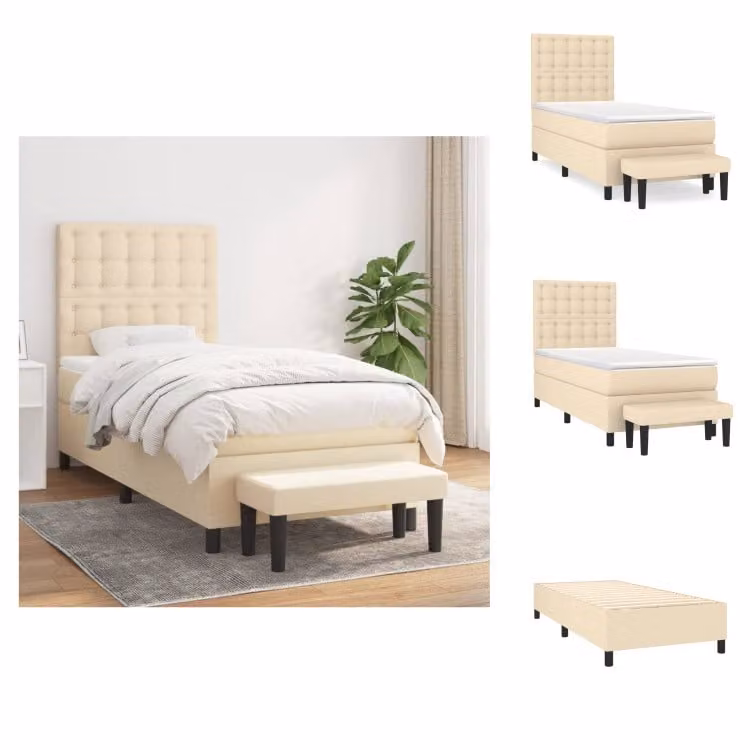 vidaXL Letto a molle con materasso crema 90x190 cm in tessuto - Letti & strutture letto