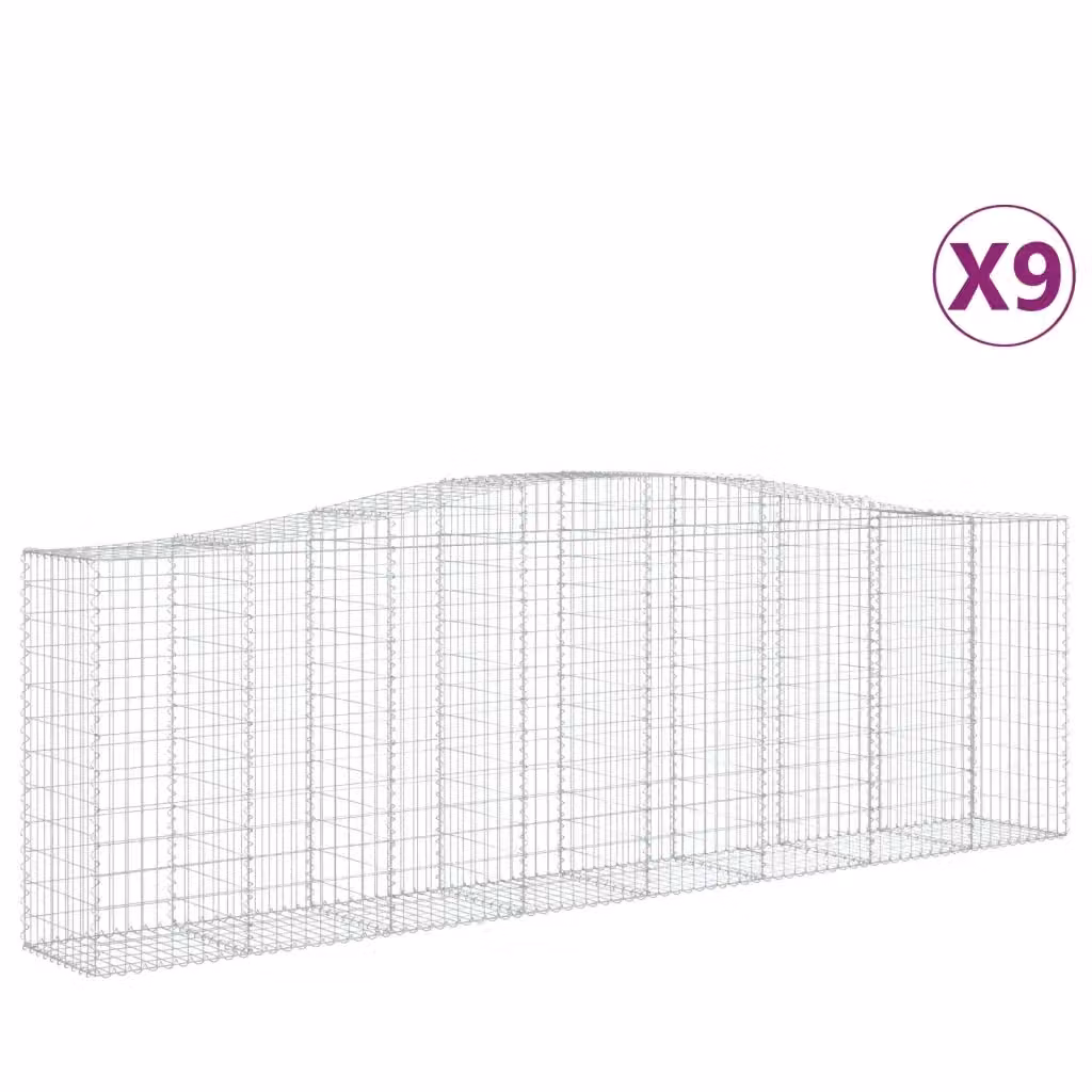 Set di 9 Cesti Gabbioni ad Arco vidaXL in Acciaio Zincato Argento L: 400 cm, P: 50 cm, H: 120/140 cm – 2