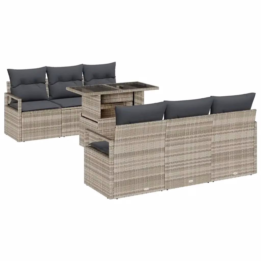 Set Divano da Giardino vidaXL 7 Pezzi Grigio con Cuscini e Tavolino da Caffè per 6 Persone – 2