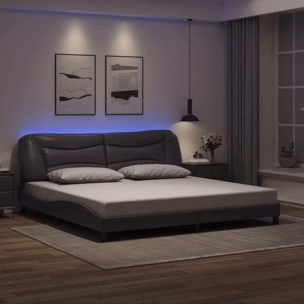 Giroletto vidaXL Hvar Grigio con LED e porta USB senza materasso L/P: 200 x 200 cm – 1