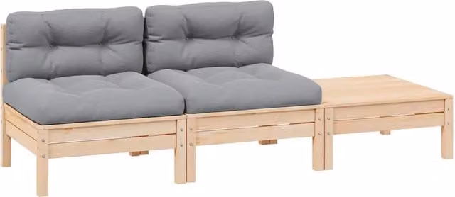Set di Divani da Giardino vidaXL in Legno di Pino Massello con Cuscini Grigio