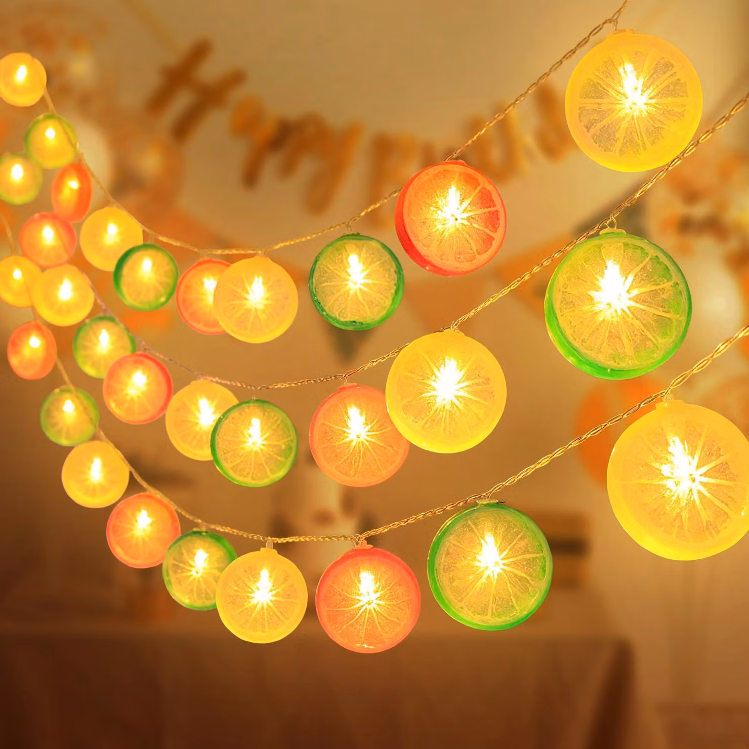 Catena luminosa a LED a forma di limone, 20 LED, 3 metri, luce bianco caldo, alimentata a batteria