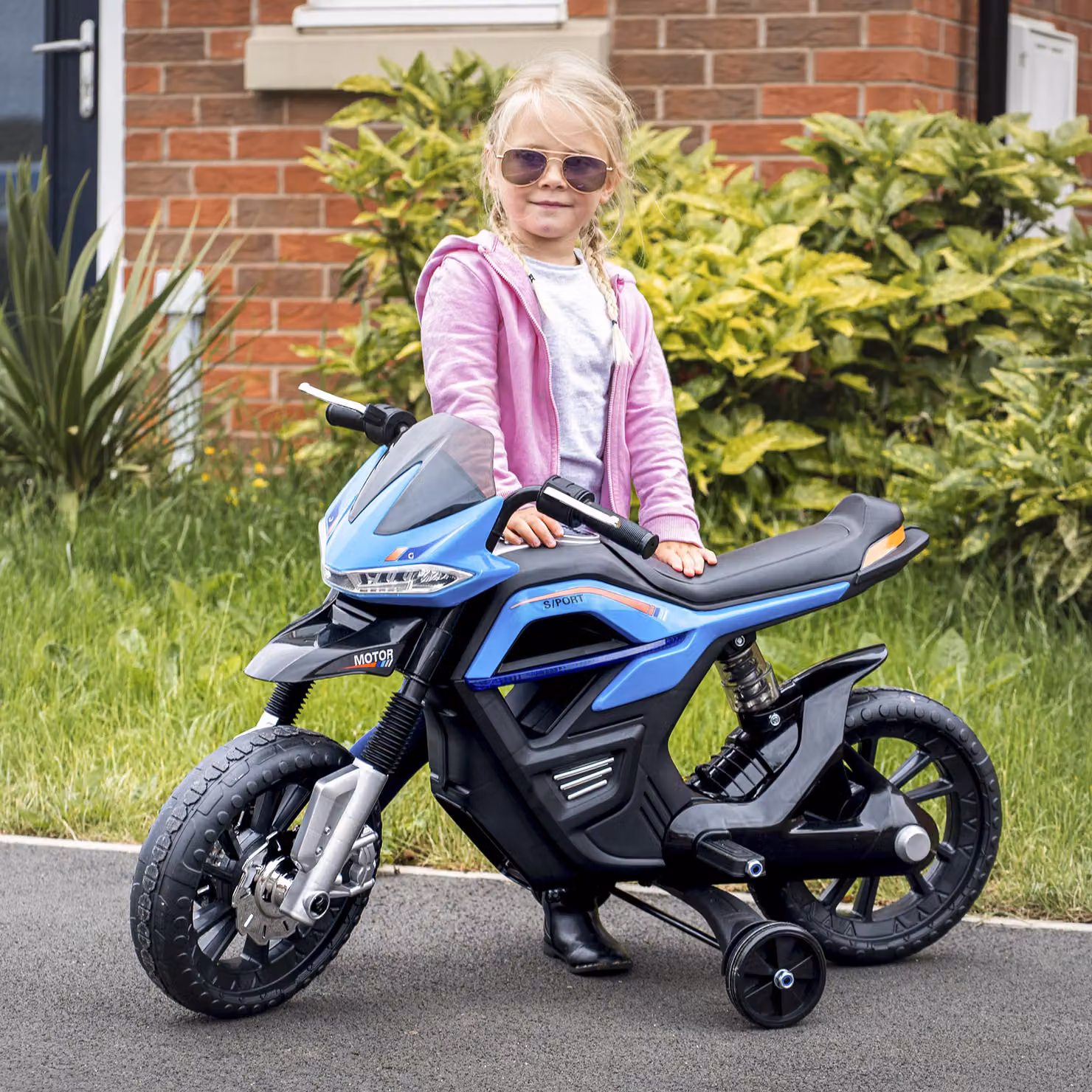 Moto Elettrica per Bambini HOMCOM a 3 Ruote con Fari e Fanali Posteriori, Batteria 6V, Blu, L 105 x P 52.3 x H 62.3 cm – 2