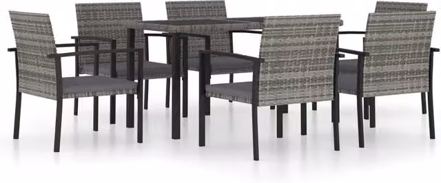 Set da pranzo da giardino Outsunny in resina di vimini grigia e nera con tavolo rettangolare e 7 pezzi