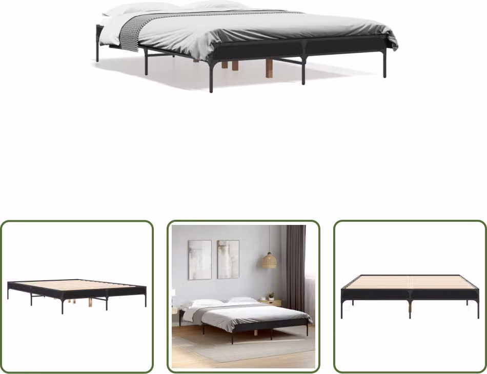 The Living Store Struttura letto nera 120x190 cm in legno e metallo