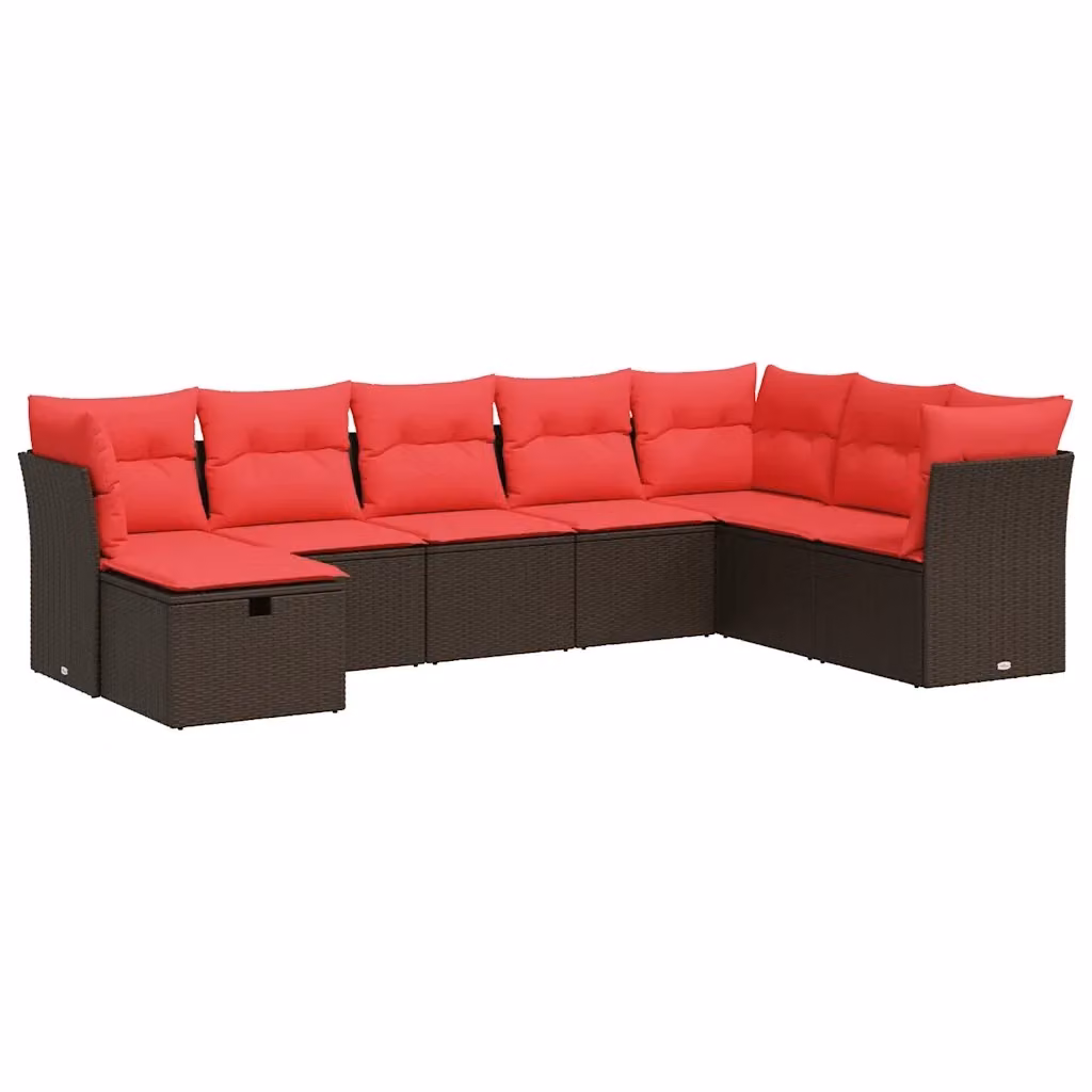 Set di Divani da Giardino vidaXL 8 pz in Polyrattan Marrone con Cuscini e Ottoman – 2