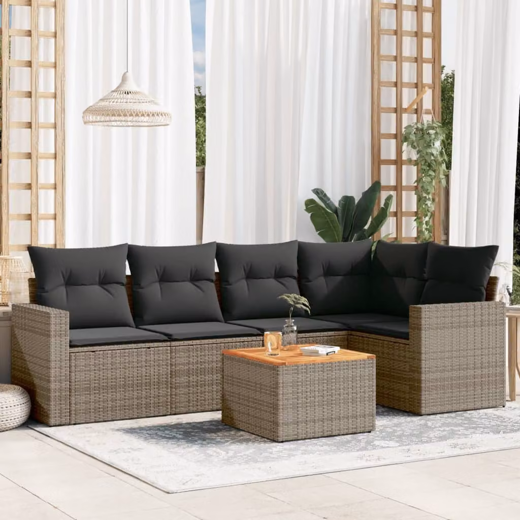 Maison Exclusive - Set Divano da Giardino 6 pz con Cuscini Grigio in Polyrattan