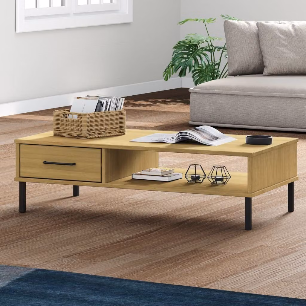 Maison Exclusive - Tavolino OSLO con gambe in metallo, legno massello di pino, color marrone