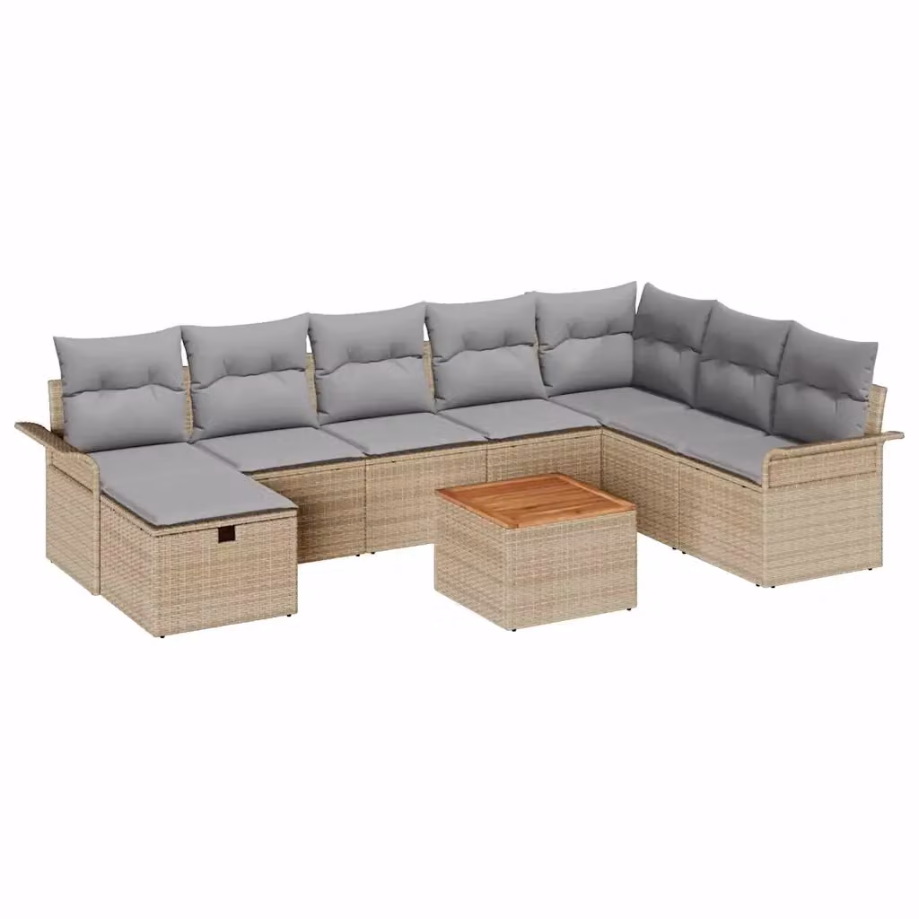 vidaXL Set Divano da Giardino a L con Cuscini 9 pz in Polyrattan e Legno di Acacia Beige – 2