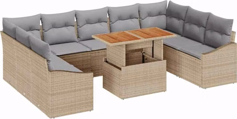 Set Divano da Giardino 10 pcs Beige Poly Rattan