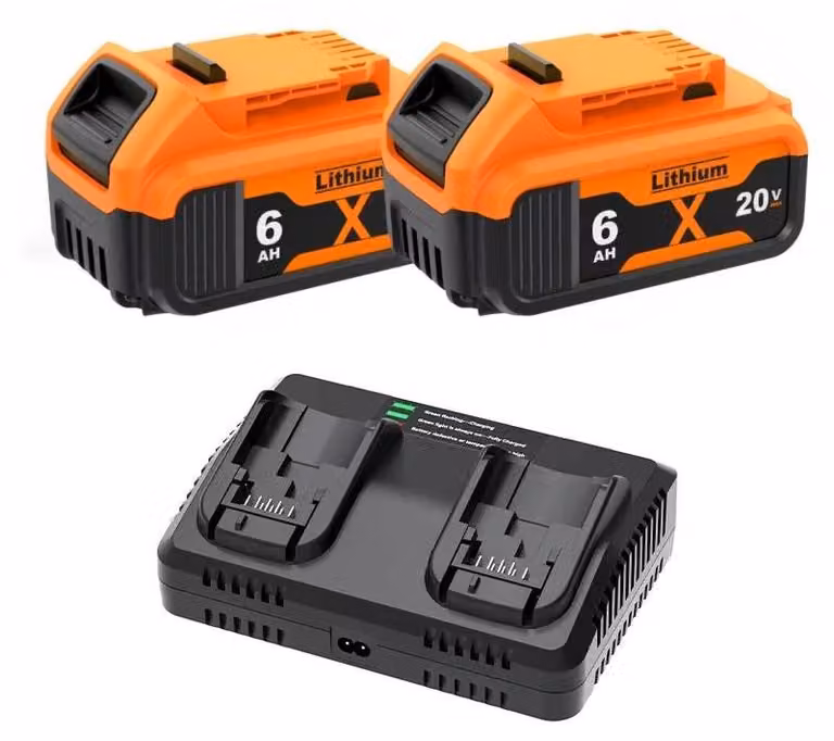 Set di batterie agli ioni di litio da 20 V - Batteria di ricambio per utensili elettrici - 6,0 Ah ad alta capacità - compatibile con DCB200, DCB201, DCB203, DCB205 - Confezione da 2 per caricabatterie a doppia porta
