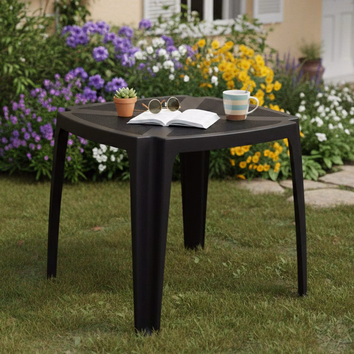 Stillions - Tavolo da Esterno, 75x75x72h cm Nero Antracite, 4 Posti Italy