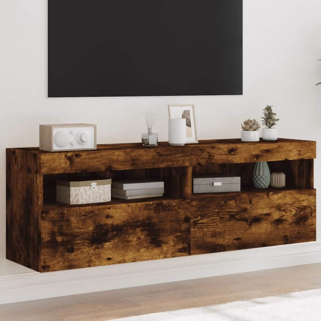 Set di 2 mobili TV da parete vidaXL con luci LED integrate, design moderno in rovere fumo, L 60 cm x P 30 cm x H 40 cm