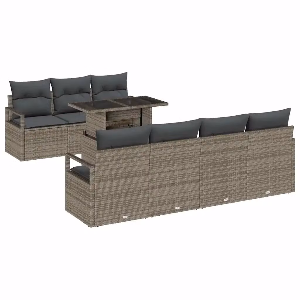 Set Divano da Giardino vidaXL 8 Pezzi Grigio con Cuscini e Tavolino in Poly Rattan e Metallo – 2