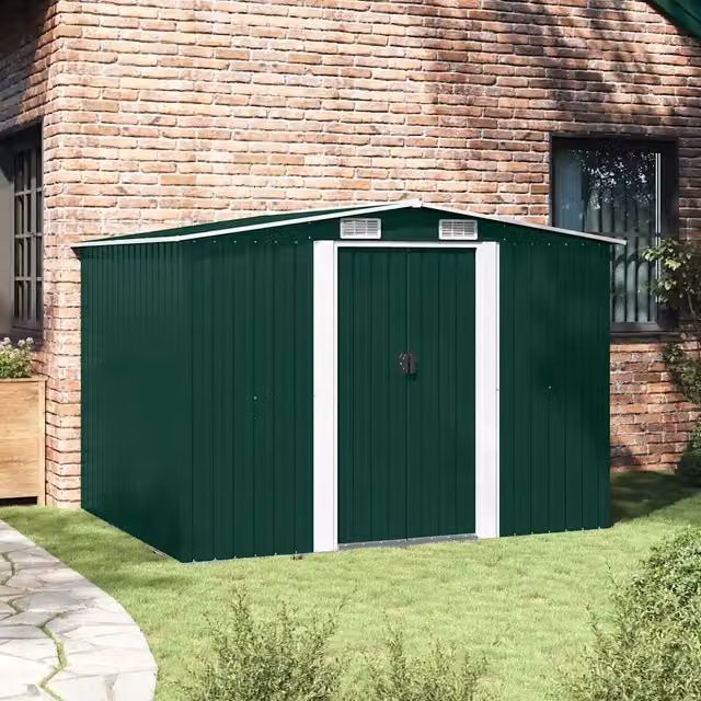 Capanno per Attrezzi-Casetta da Giardino in Metallo Verde 257x205x178 cm