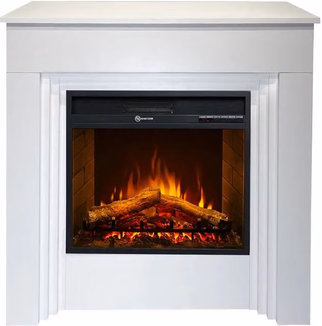 Bellini - Camino Elettrico Da Terra con Effetto Fiamma 96x96x35 cm in Legno Bianco
