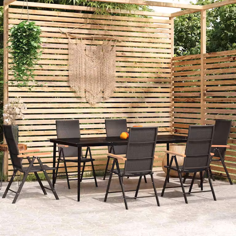 Set da pranzo da giardino moderno vidaXL in acciaio nero e vetro, 7 pezzi