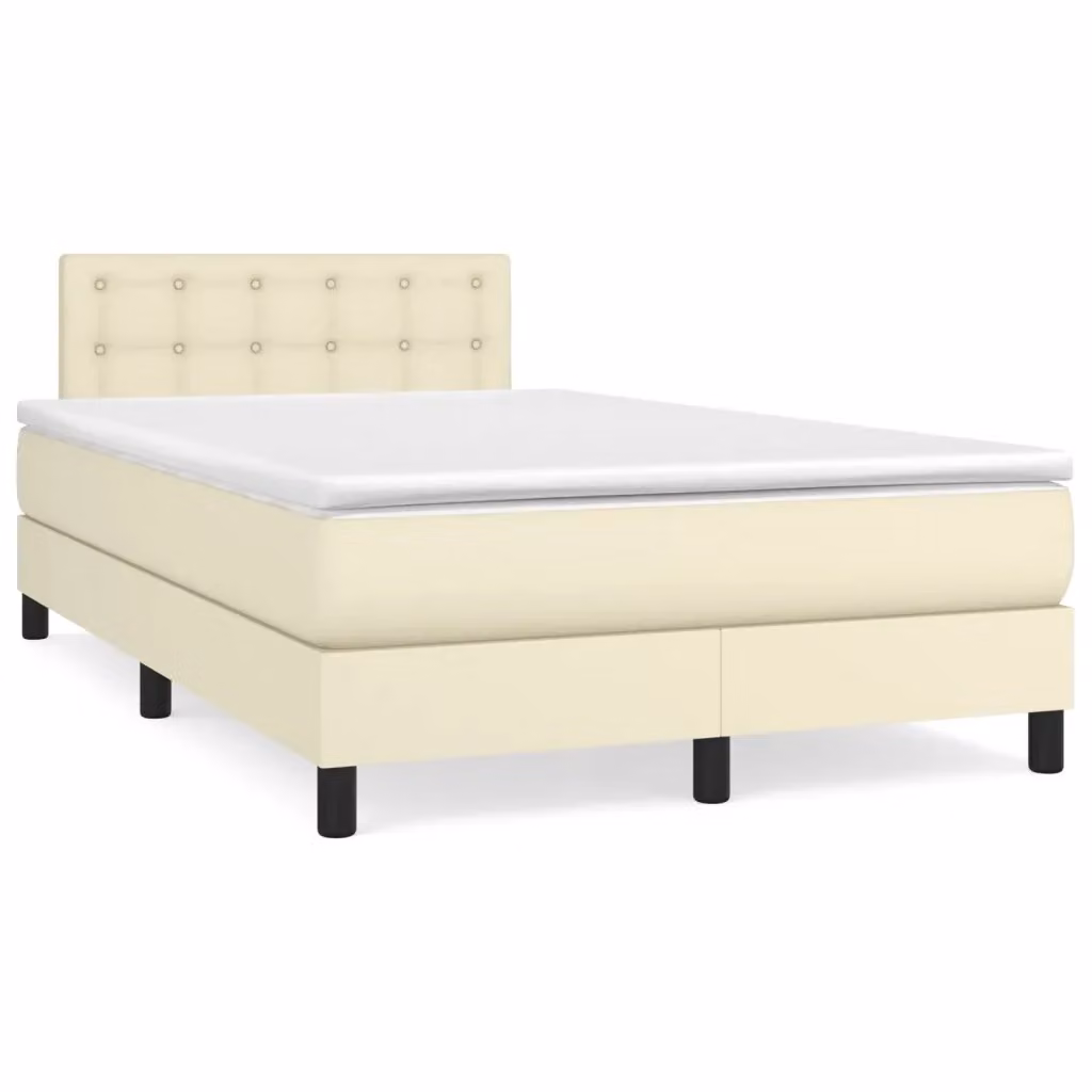 Letto con Giroletto a Molle e Materasso Ibrido vidaXL in Similpelle Beige e Bianco L/P/H: 120 x 200 cm – 2