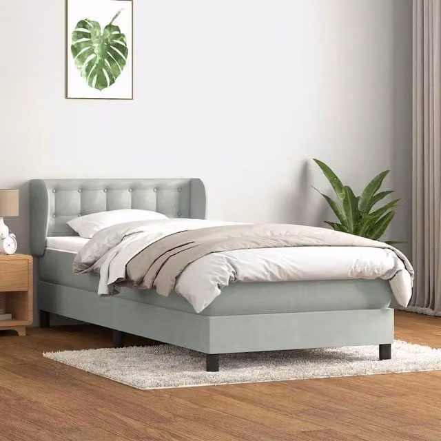 Letto con Giroletto a Molle e Materasso Ibrido vidaXL in Velluto Grigio e Bianco L: 80 cm, P: 223 cm, H: 83 cm