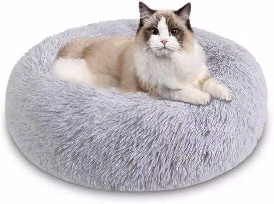 Cuccia lavabile per cani, 50 cm, grigia, a forma di ciambella