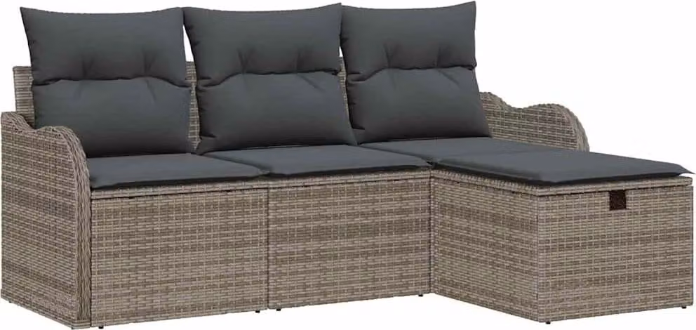 Set Divano da Giardino con cuscino 4 pcs Grigio Poly Rattan