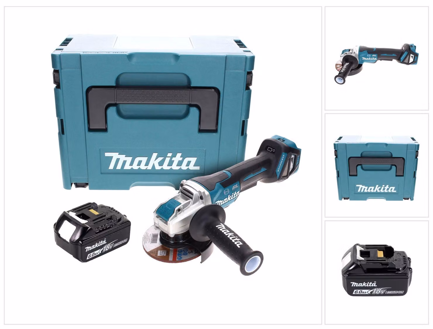 Smerigliatrice angolare a batteria Makita DGA 519 G1J 18 V 125 mm Brushless X-Lock + 1x batteria da 6,0 Ah + Makpac - senza caricabatterie