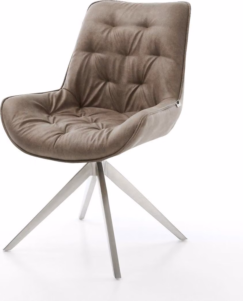 DELIFE Sedia girevole Taimi-Flex Microfibra Taupe Vintage Base a croce larga Acciaio inossidabile Girevole a 360° Funzione oscillante