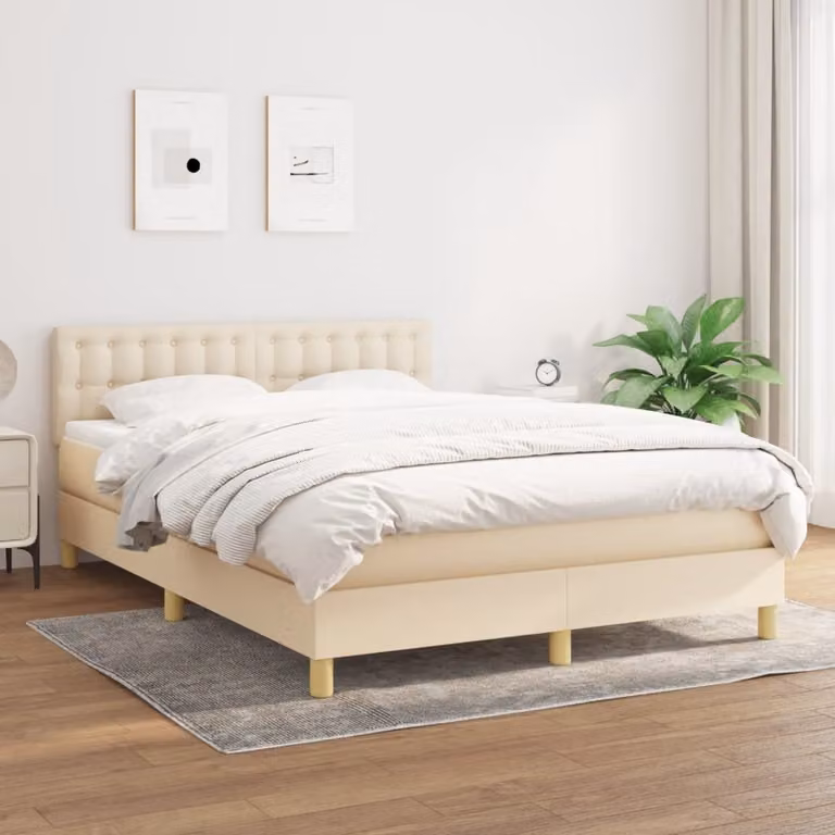 Maison Exclusive - Letto boxspring con materasso Crema 140x200 cm Tessuto