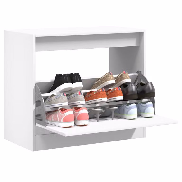 Scarpiera da parete vidaXL Bianca in Legno con scomparti basculanti L: 80 cm, P: 42 cm, H: 69 cm