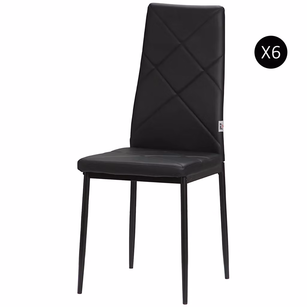 Set di 6 Sedie da Pranzo Minimal Imbottite in Similpelle Nera con Schienale Alto e Gambe in Metallo L 41 cm x P 50 cm x H 97 cm – 2