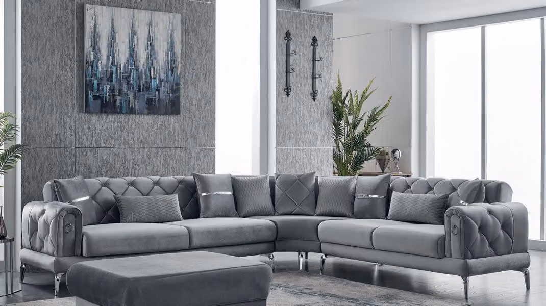 Stoffsofa Ecksofa L-Form Sofa Polstersofa Grau Couch Moderne Eckgarnitur
