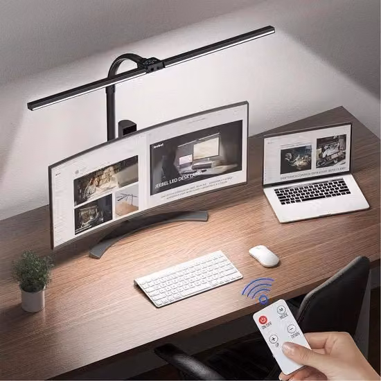 Lampada da Scrivania LED Jeebel con Clip e Telecomando, Regolabile, Nera