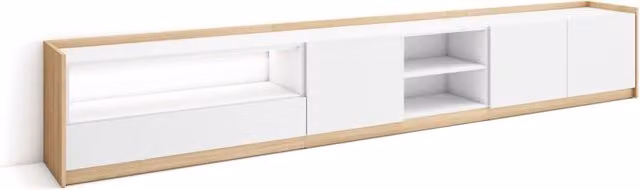 Mobile TV Soggiorno, 310x50x37 cm, Per TV fino a 80", LED, Bianco e Rovere soft