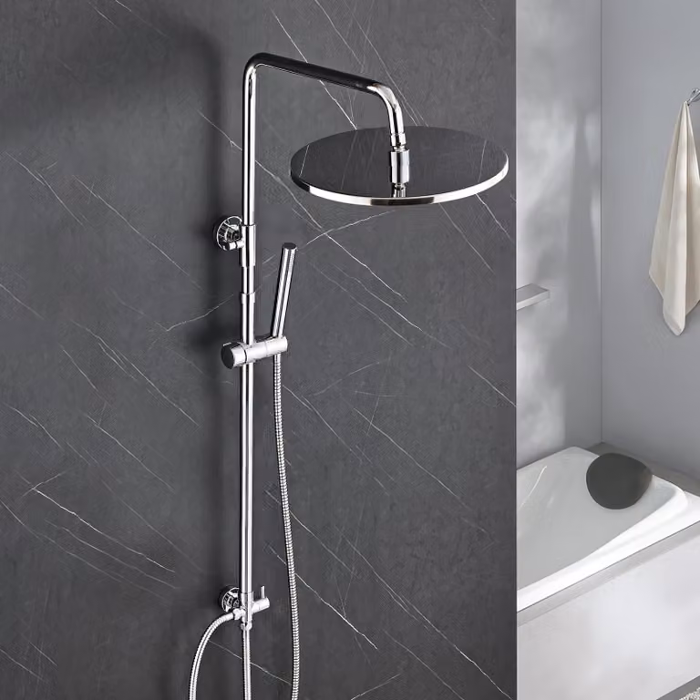 Sistema doccia JOHO in acciaio inossidabile senza rubinetteria, set doccia a pioggia cromato a risparmio idrico, asta doccia regolabile in altezza da 74 a 114 cm, soffione da 25 cm