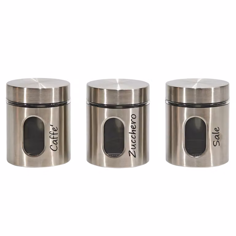 Set di 3 barattoli da cucina GUSTO CASA in acciaio inossidabile color argento, capacità 0,75 l ciascuno