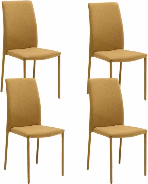Set 4 Sedie Leda 42x52x96 cm in Tessuto Easy-Clean Gambe Rivestite in Tinta Giallo