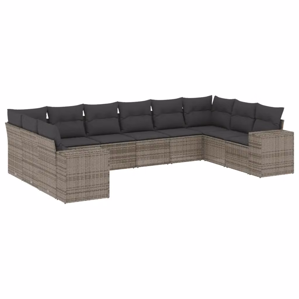 vidaXL Set Divano da Giardino 10 pz in Polyrattan Grigio con Cuscini Imbottiti e Rivestimenti Rimovibili – 2
