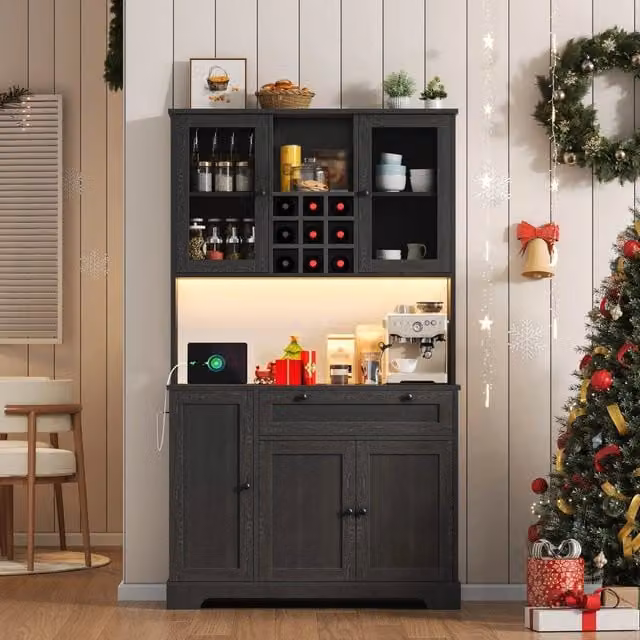 Armadio da cucina Zephmum nero con illuminazione LED integrata L: 180 cm, P: 40 cm, H: 105 cm