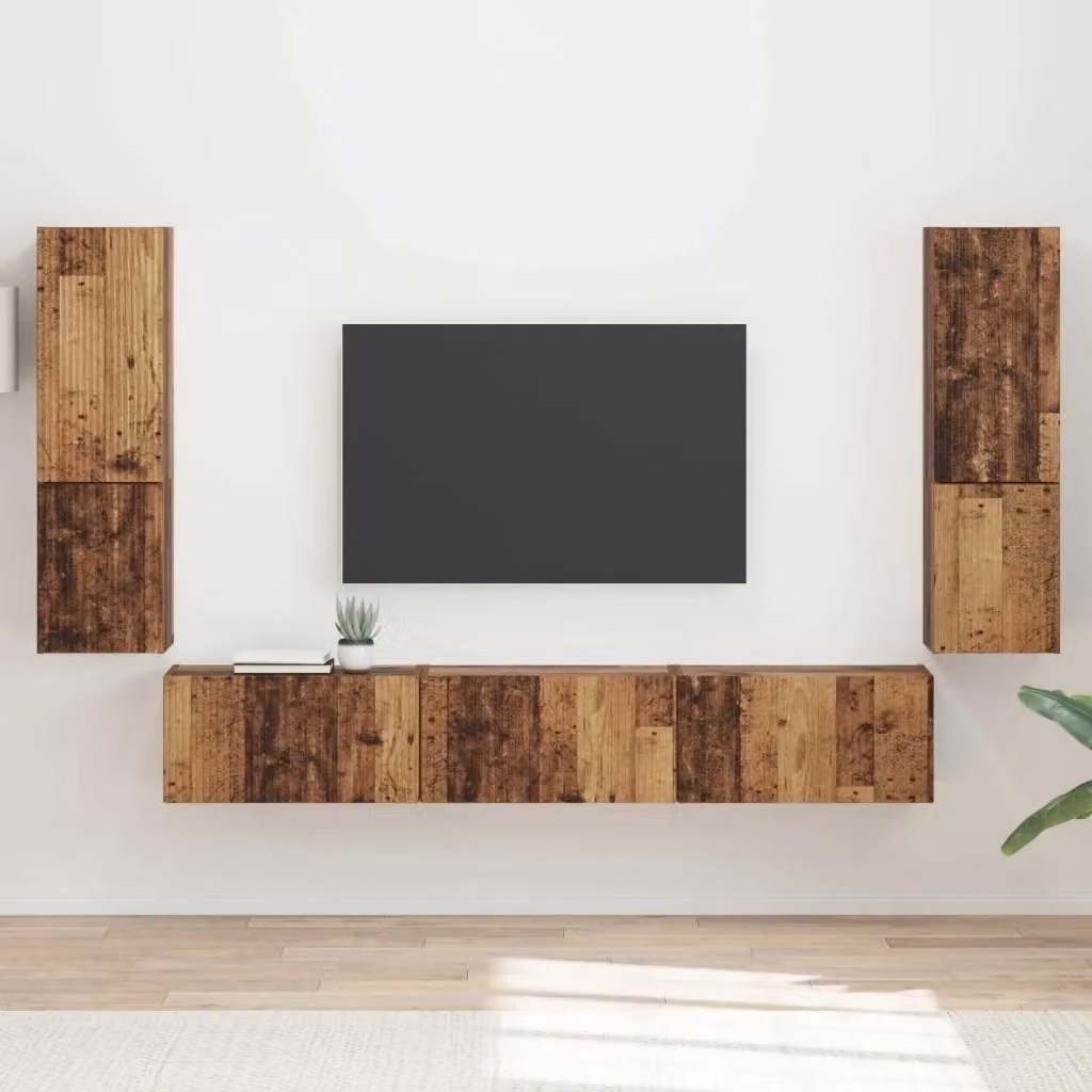 Set mobile TV moderno in legno multistrato color marrone, composto da 4 pezzi, con design a parete per il tuo soggiorno – 2