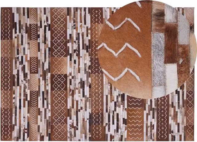 Tappeto in pelle di vacchetta patchwork con motivi scandinavi BELIANI, colore marrone, L: 230 cm, P: 160 cm – 1