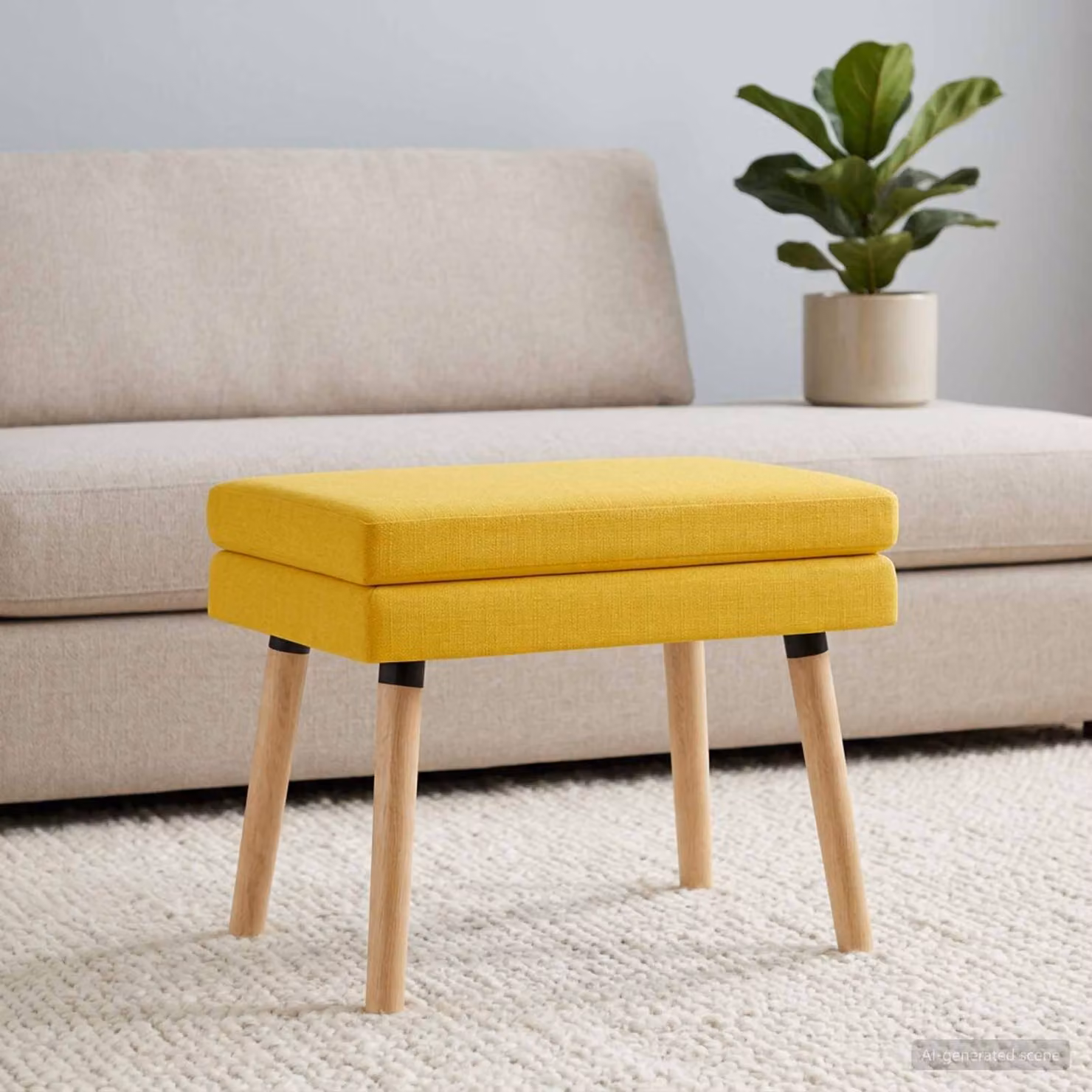 Panchina moderna vidaXL in legno e tessuto giallo L: 60 cm, P: 40 cm, H: 46 cm