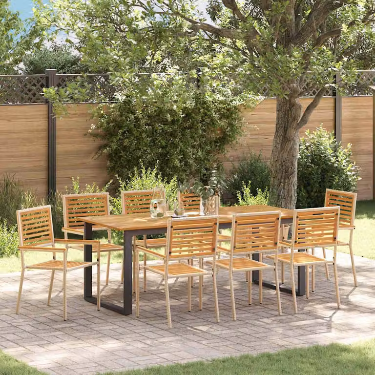 Maison Exclusive - Set da pranzo per esterno, 9 pezzi, legno massello di acacia, colore beige