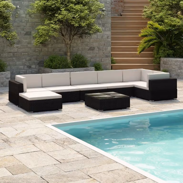 Maison Exclusive - Set da giardino 8 pezzi con cuscini in polyrattan nero