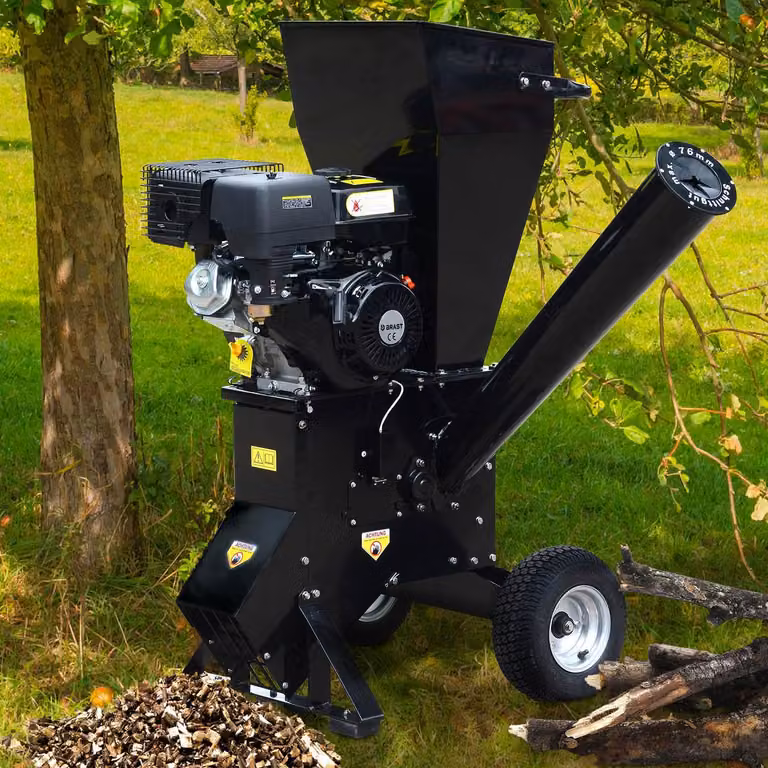 BRAST trituratore da giardino a benzina | 5,2kW(7hp) | spessore dei rami 76mm | 2 sistemi di lame con 22 lame | pneumatici per il trasporto e impugnatura