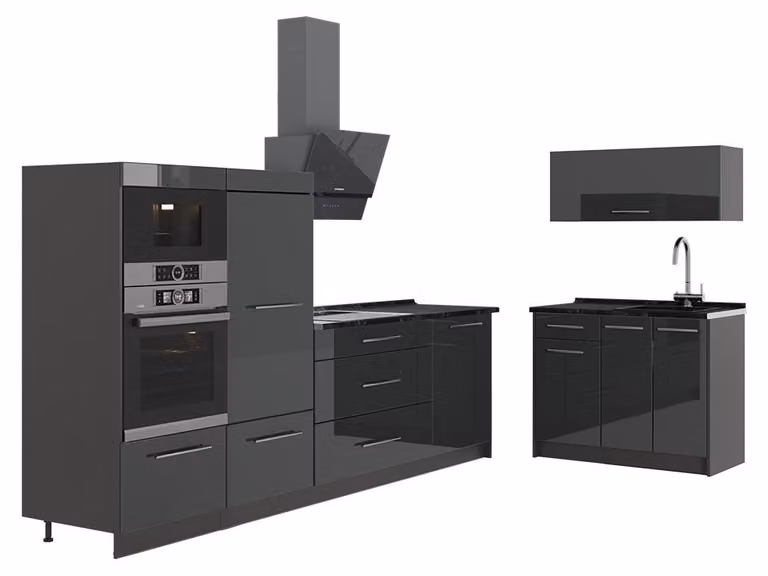 Cucina Vicco Fame-Line Antracite lucido/Antracite 380 cm senza piano di lavoro, Model 64055