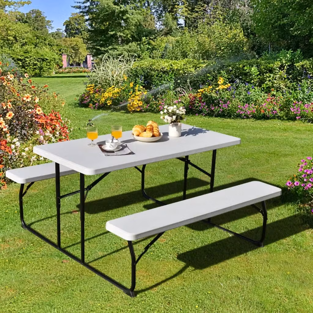 Set da picnic pieghevole Design Mania con tavolo e 2 panche, colore bianco – 2