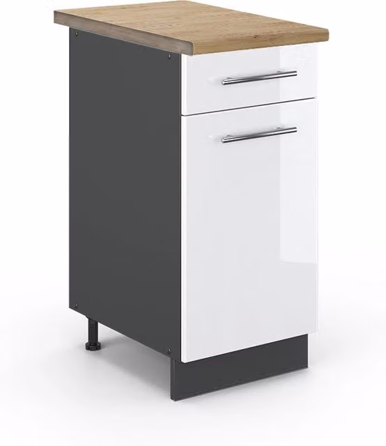 Mobiletto base per cucina Vicco Fame-Line Bianco lucido e Antracite con Rovere, L: 40 cm, H: 82 cm, P: 60 cm