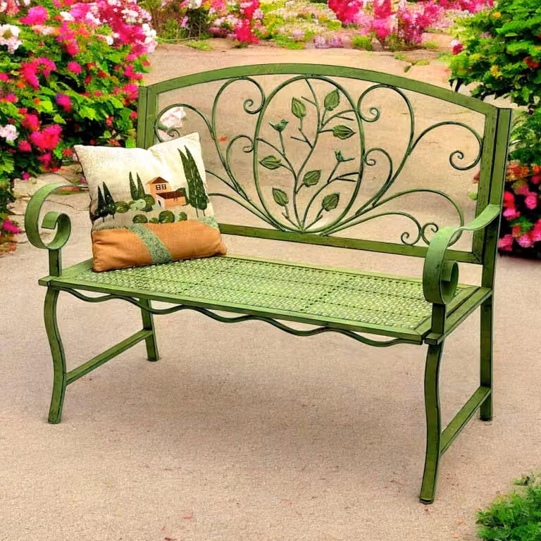Panca da giardino, due posti, verde, in metallo - Design classico - Larghezza 110 cm - Resistente agli agenti atmosferici