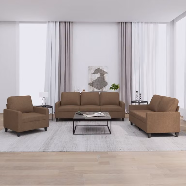 Set di divani 3 pezzi vidaXL in tessuto marrone con cuscini per soggiorno in stile moderno
